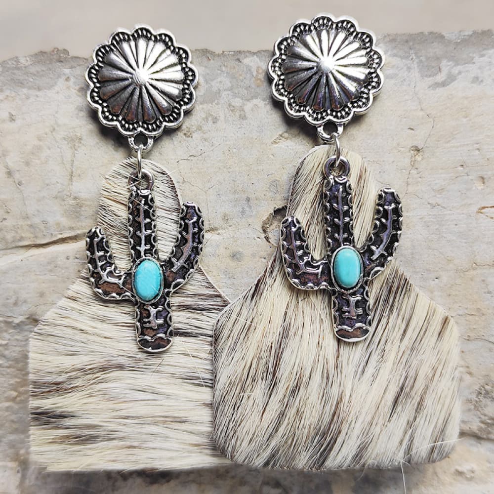 Turquoise Decor Cactus Earrings - Western Style Jewelry