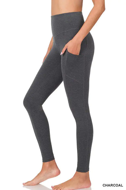 Cotton Wide Waistband Pocket Leggings – Soft, Comfortable