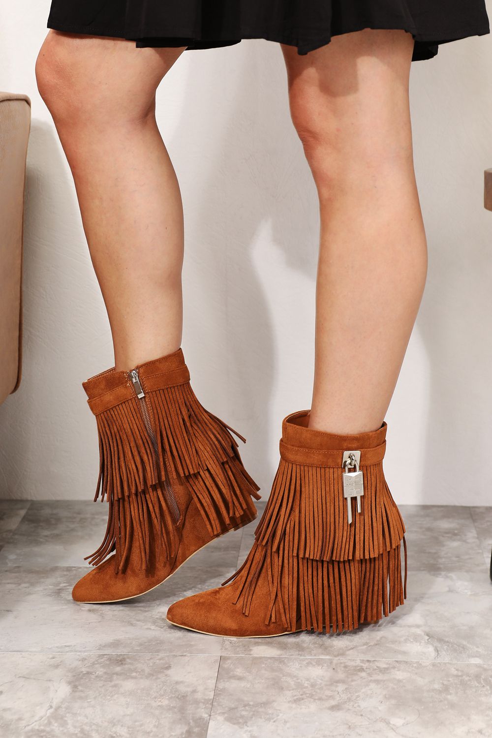 Legend Women's Tassel Wedge Heel Ankle Booties Ochre - BossDeals Online