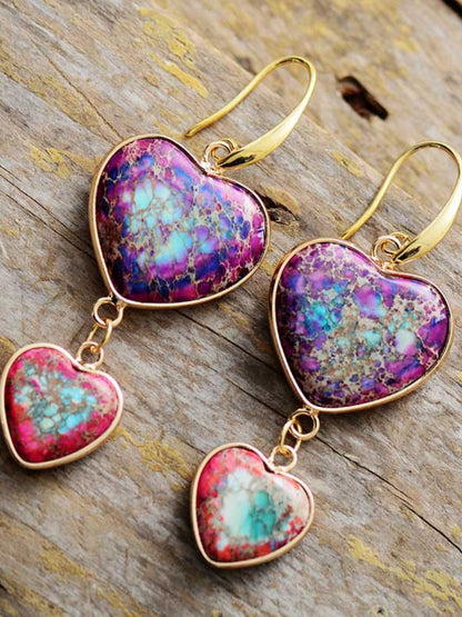 Heart Shape Imperial Jasper Dangle Earrings – Unique Exotic Stone Jewelry