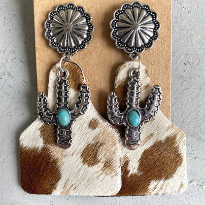 Turquoise Decor Cactus Earrings - Western Style Jewelry