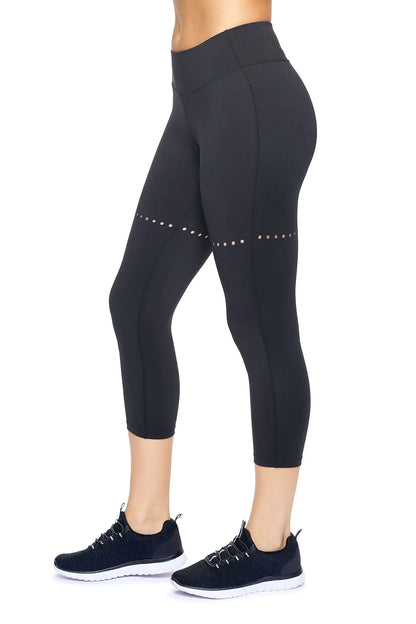 Women's Mid-Rise Faux Seam Laser Cut Capri Leggings – Comfortable & Stylish Activewear