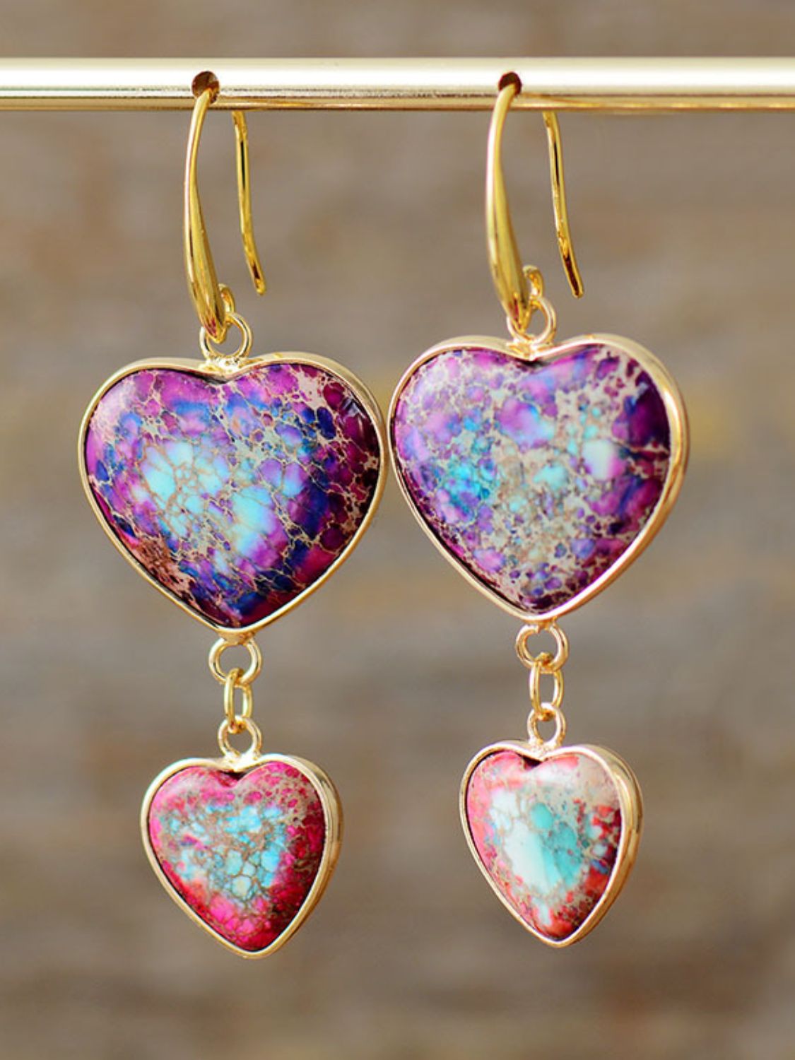 Heart Shape Imperial Jasper Dangle Earrings – Unique Exotic Stone Jewelry