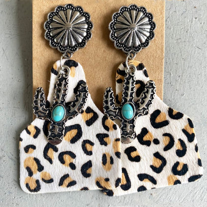 Turquoise Decor Cactus Earrings - Western Style Jewelry