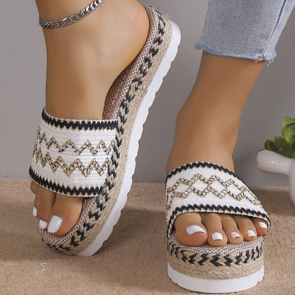 Geometric Weave Platform Sandals - BossDeals