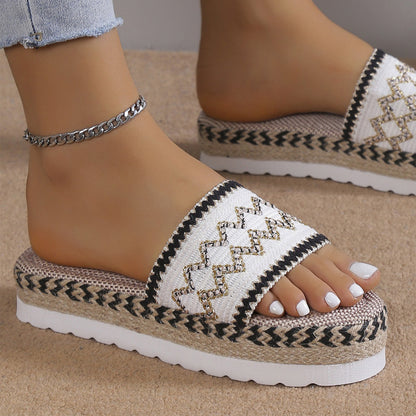 Geometric Weave Platform Sandals - BossDeals