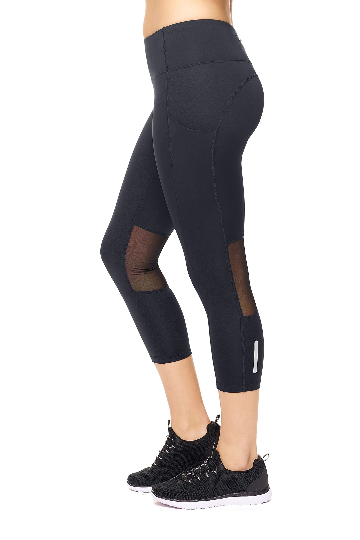 Women's Mid-Rise Pocketed Mesh Panel Capri Leggings