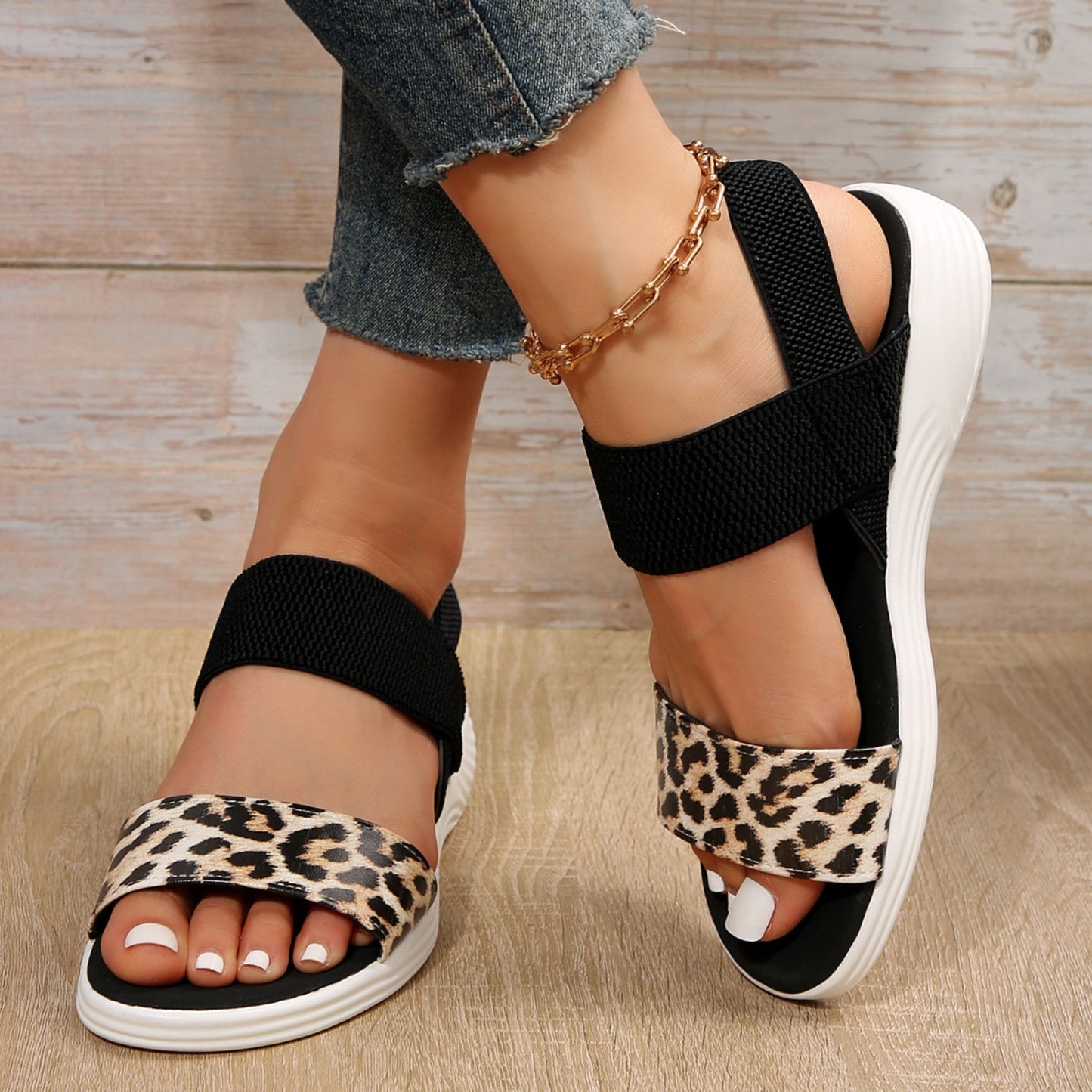 PU Leather Open Toe Low Heel Sandals - BossDeals Online