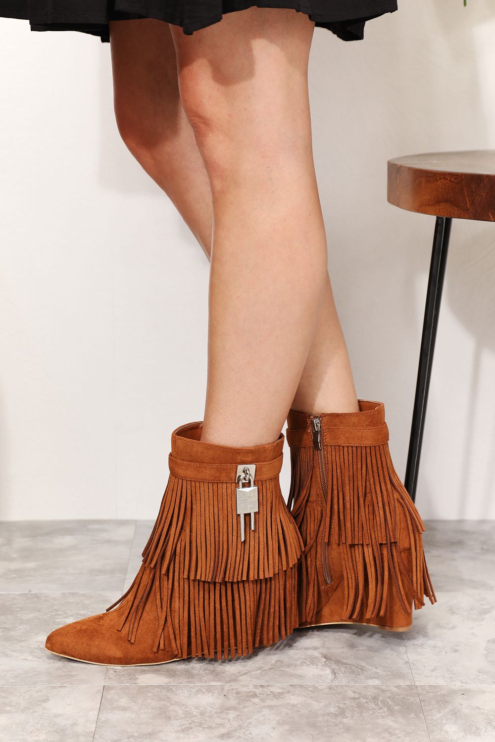 Legend Women's Tassel Wedge Heel Ankle Booties Ochre - BossDeals Online