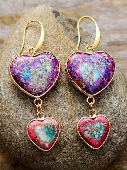 Heart Shape Imperial Jasper Dangle Earrings – Unique Exotic Stone Jewelry