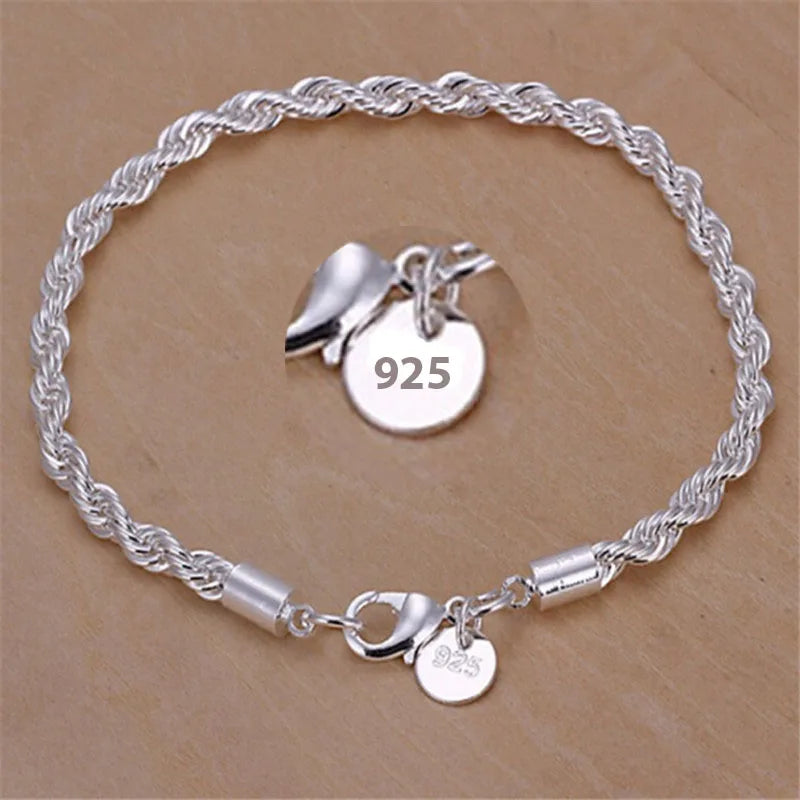 925 Sterling Silver 4MM Twisted Rope Bracelet