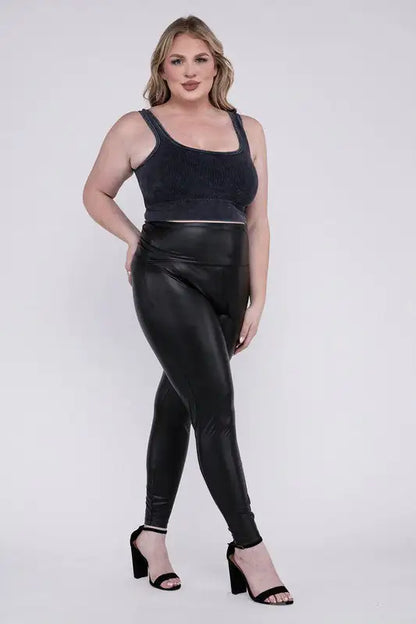 Stylish Plus High Rise Faux Leather Leggings