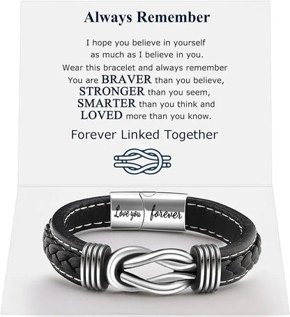 Leather bracelet featuring an engraved message, symbolizing remembrance and personal connection.