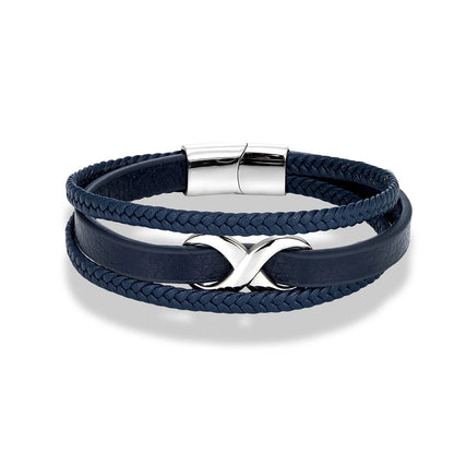  Elegant blue leather bracelet with a silver clasp, designed with a durable leather band for a sophisticated look.