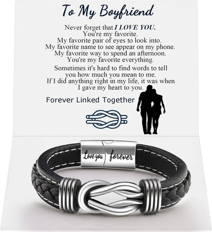 A stylish bracelet intended for a boyfriend, showcasing a meaningful design and thoughtful sentiment.