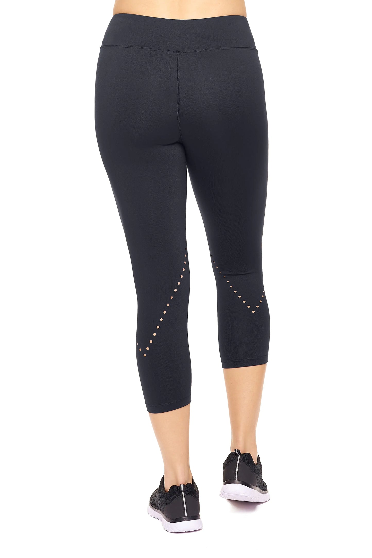 Women's Mid-Rise Diamond Laser Cut Capri Leggings for Workout and Yoga