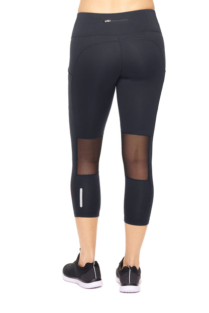 Women's Mid-Rise Pocketed Mesh Panel Capri Leggings