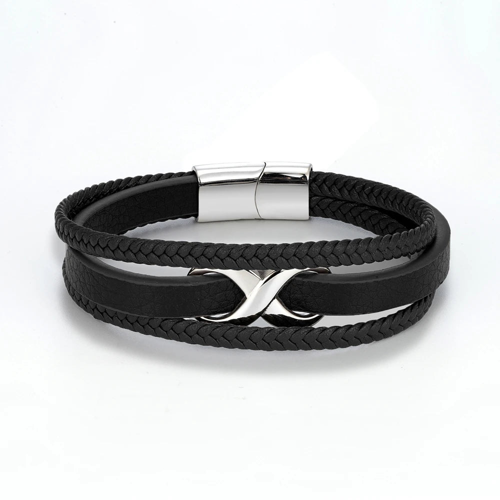  Elegant black leather bracelet with a silver clasp, designed with a durable leather band for a sophisticated look.