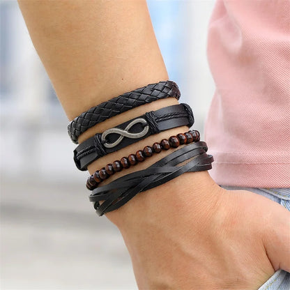  A man showcasing a stylish brown leather bracelet on his wrist, highlighting its elegant design and craftsmanship