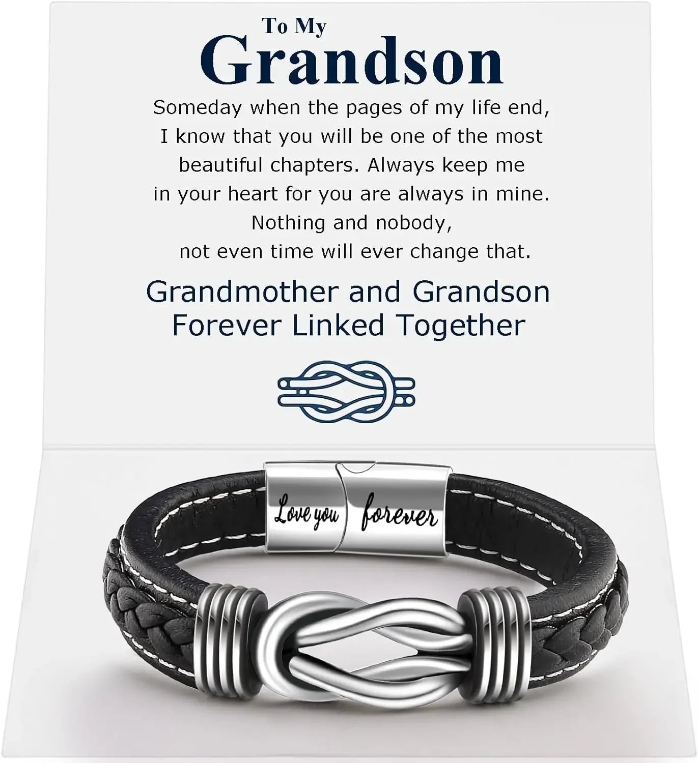 A bracelet designed for a grandson, featuring a heartfelt message of love and connection.