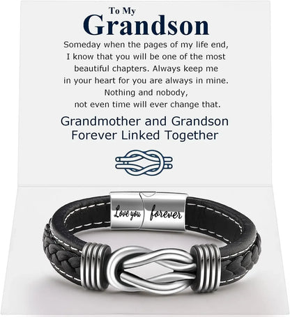 A bracelet designed for a grandson, featuring a heartfelt message of love and connection.