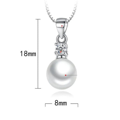 925 Sterling Silver Crystal Zircon Pearl Pendant Necklace - 45CM