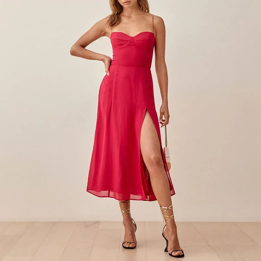 Elegant Evening Party Dress Sleeveless Sweetheart Neck Summer Midi Dress For Women