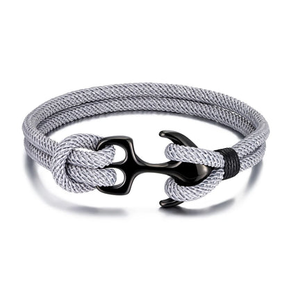 Men Stylish Anchor Bracelets with Double-Strand Rope and Steel Buckle