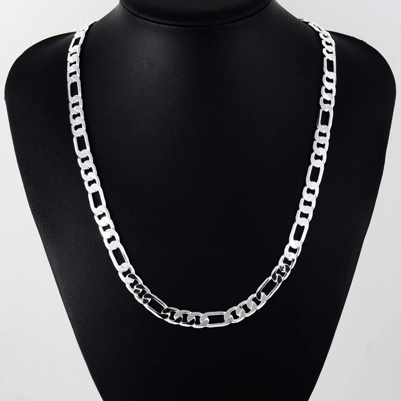 Men's 8MM 925 Silver Figaro Chain Necklace - 20'' to 50cm