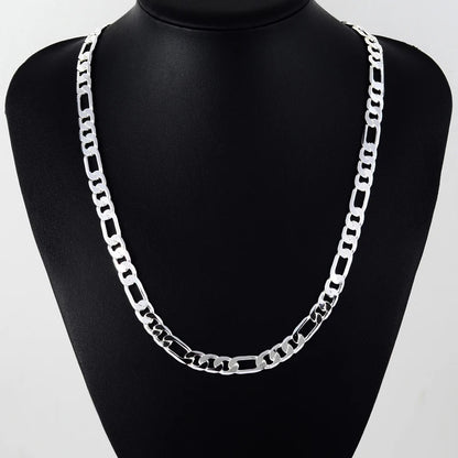 Men's 8MM 925 Silver Figaro Chain Necklace - 20'' to 50cm