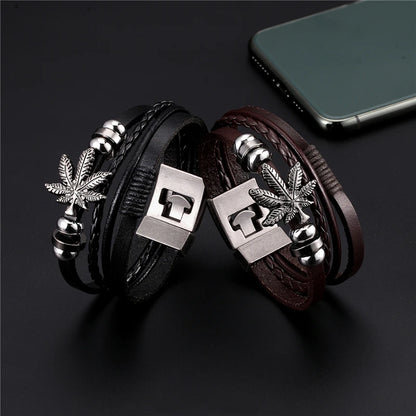 Genuine Leather Multilayer Anchor Bracelet for Men