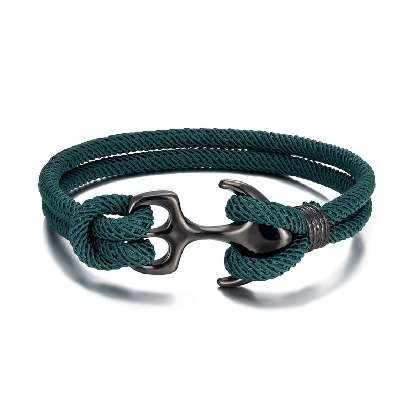 Men Stylish Anchor Bracelets with Double-Strand Rope and Steel Buckle