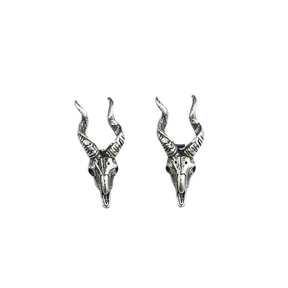 MKENDN 925 Sterling Silver Creative Retro Sheep Head Stud Earring Trendy Street Gothic Punk Style For Men Women Fine Jewelry