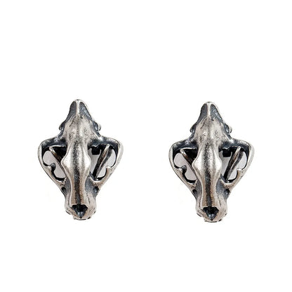 MKENDN 925 Sterling Silver Creative Retro Skull Saber-toothed Tiger Head Stud Earring Punk Gothic Style Ear Pin for Men Women