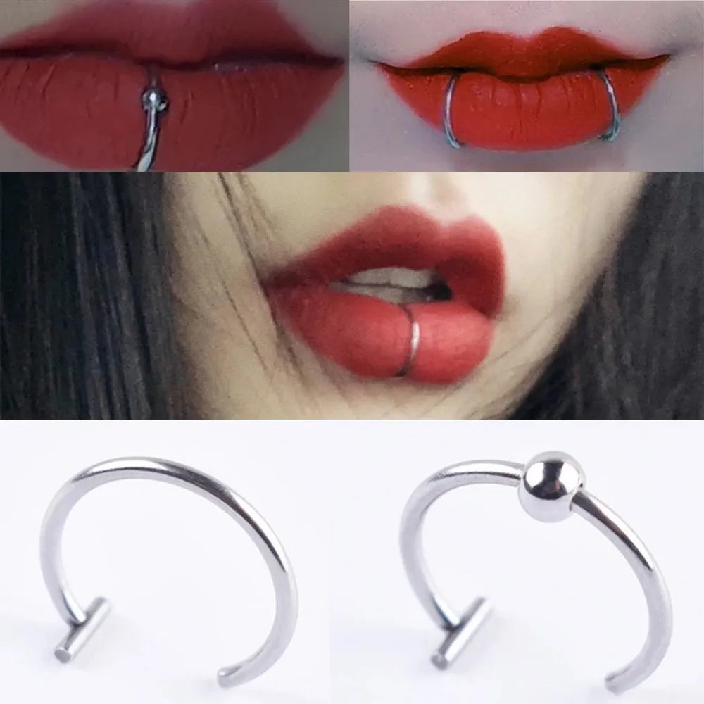 Punk 8/10mm Titanium Steel Lip Rings Cuff Clip on Fake Labret Piercing Ear Nose Hoops Unisex Women Septum Body Jewelry