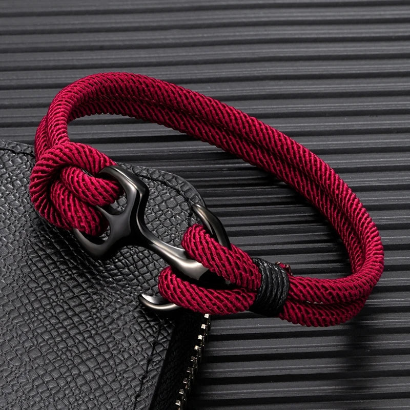 Men Stylish Anchor Bracelets with Double-Strand Rope and Steel Buckle