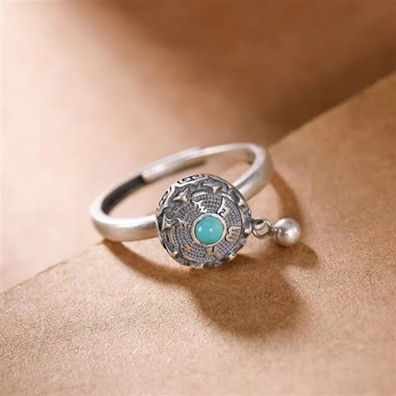 Adjustable Spiritual Vintage Silver Buddhist Ring for Women 