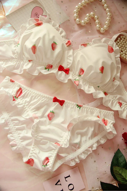 Strawberry Bra & Panties Set – Kawaii Lolita Soft Milk Silk Lingerie