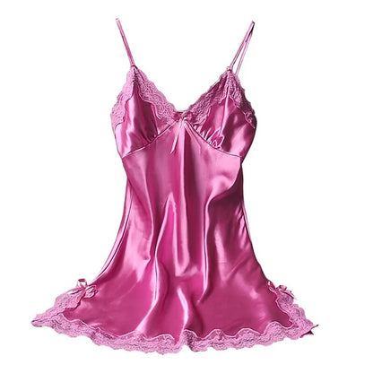 Satin Nightgown Sexy Sleepwear Lace Summer Nightdress for Women