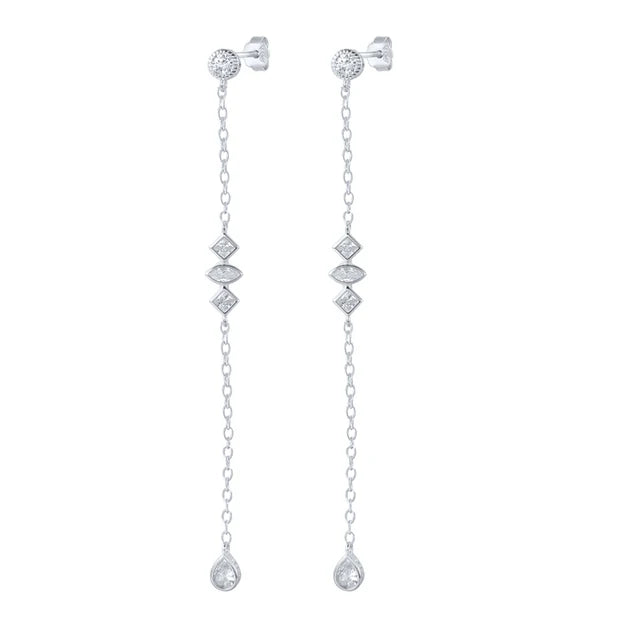 Aide 925 Sterling Silver Long Chain Tassel Drop Earrings for Women Shining Starry Waterdrop Zircon Dangle Earring Wedding Jewel