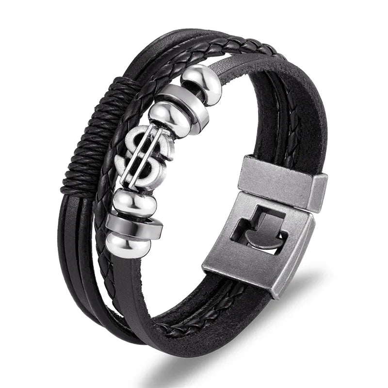 Genuine Leather Multilayer Anchor Bracelet for Men