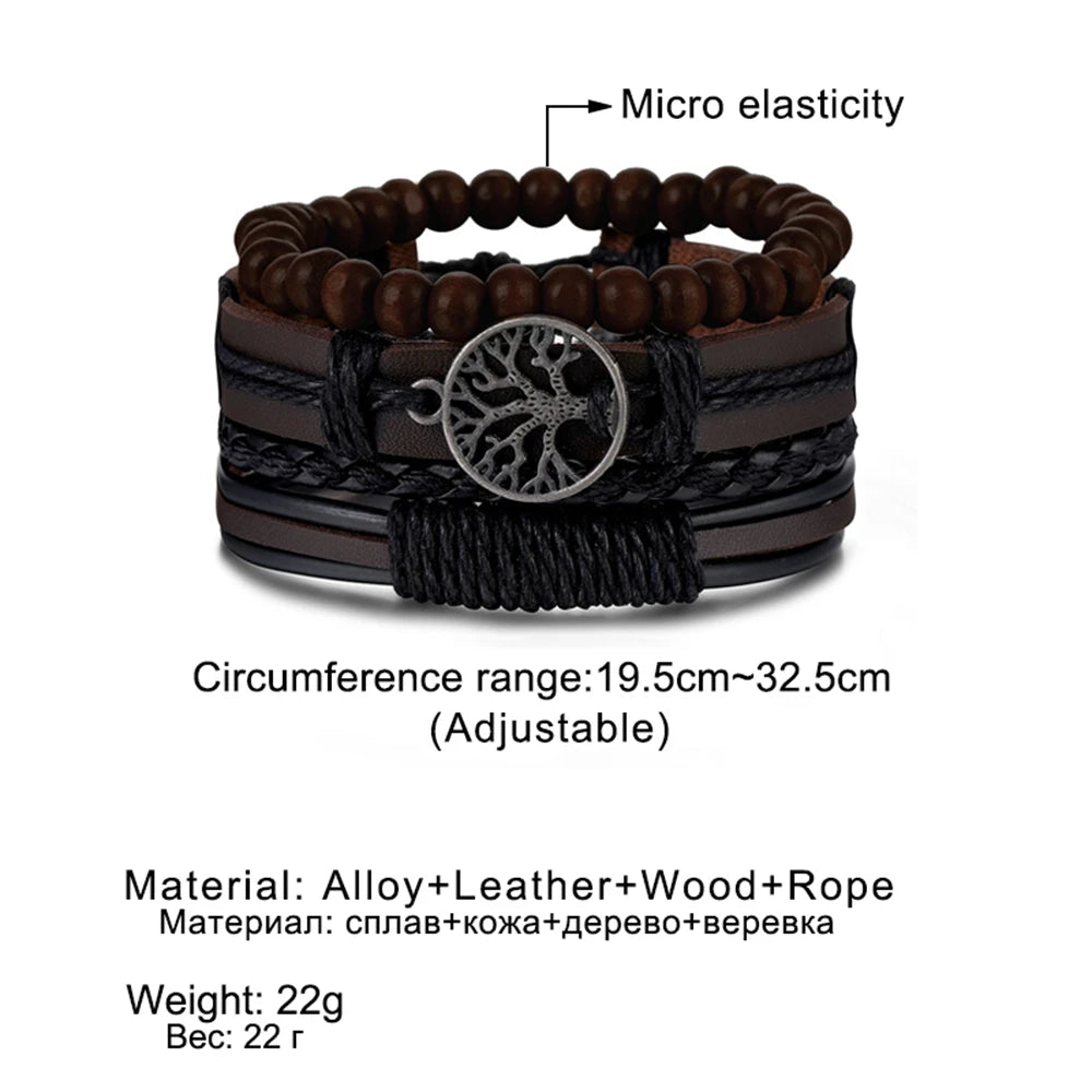 IFMIA 3/4Pcs Set Braided Wrap Leather Bracelets for Men – Vintage Life Tree & Rudder Charm