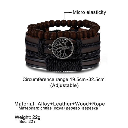 IFMIA 3/4Pcs Set Braided Wrap Leather Bracelets for Men – Vintage Life Tree & Rudder Charm