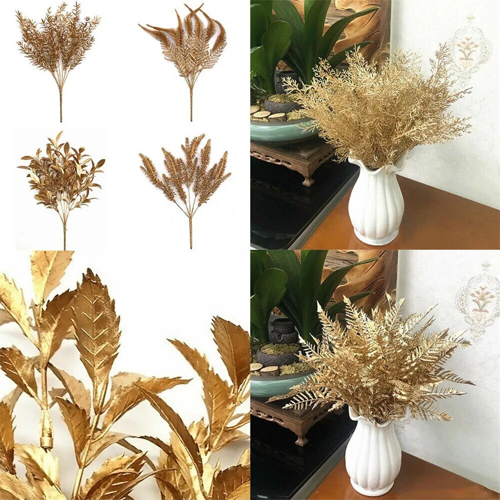 Gold Artificial Fake Leaves Plants for Party Decoration