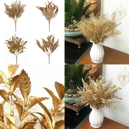 Gold Artificial Fake Leaves Plants for Party Decoration