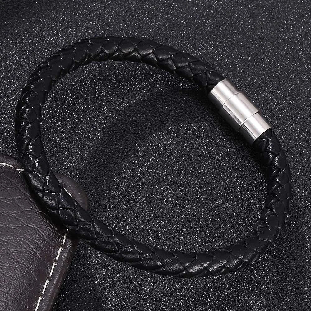 Classic Braided Leather Men Bracelets with Magnetic Clasp