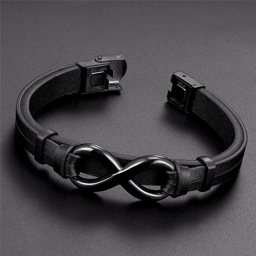 8 Words Charm Leather Bracelet for Men | Hiphop Fashion Stainless Steel Multi-layer Bangle