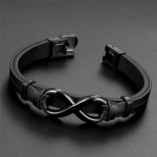 8 Words Charm Leather Bracelet for Men | Hiphop Fashion Stainless Steel Multi-layer Bangle