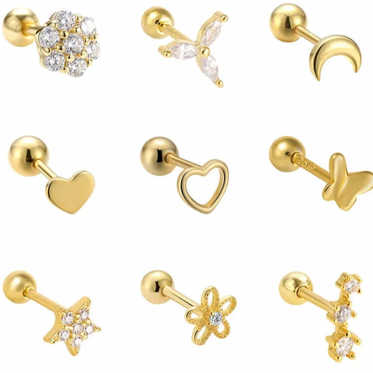 WANTME 925 Sterling Silver Fashion Simple Love Star Spiral Bead Stud Earrings for Women Chic Party Piercing Jewelry Accessories