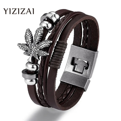 Genuine Leather Multilayer Anchor Bracelet for Men